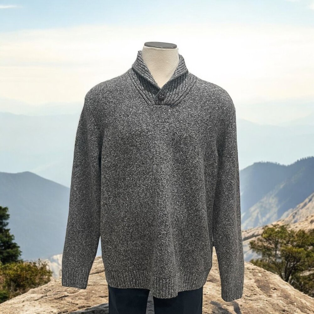 Old Navy XXL Gray Shawl Collar Sweater Marled Knit Fall Layers Cozy Grandpa Core